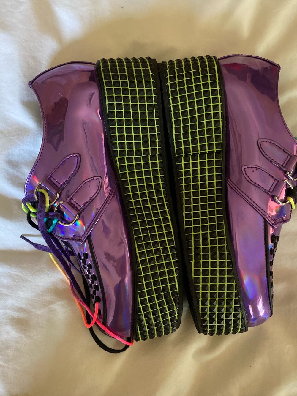 T.U.K. X Dolls Kill Iridescent Purple Creepers Platform Pastel Goth Size W8 M6 - Picture 3 of 11